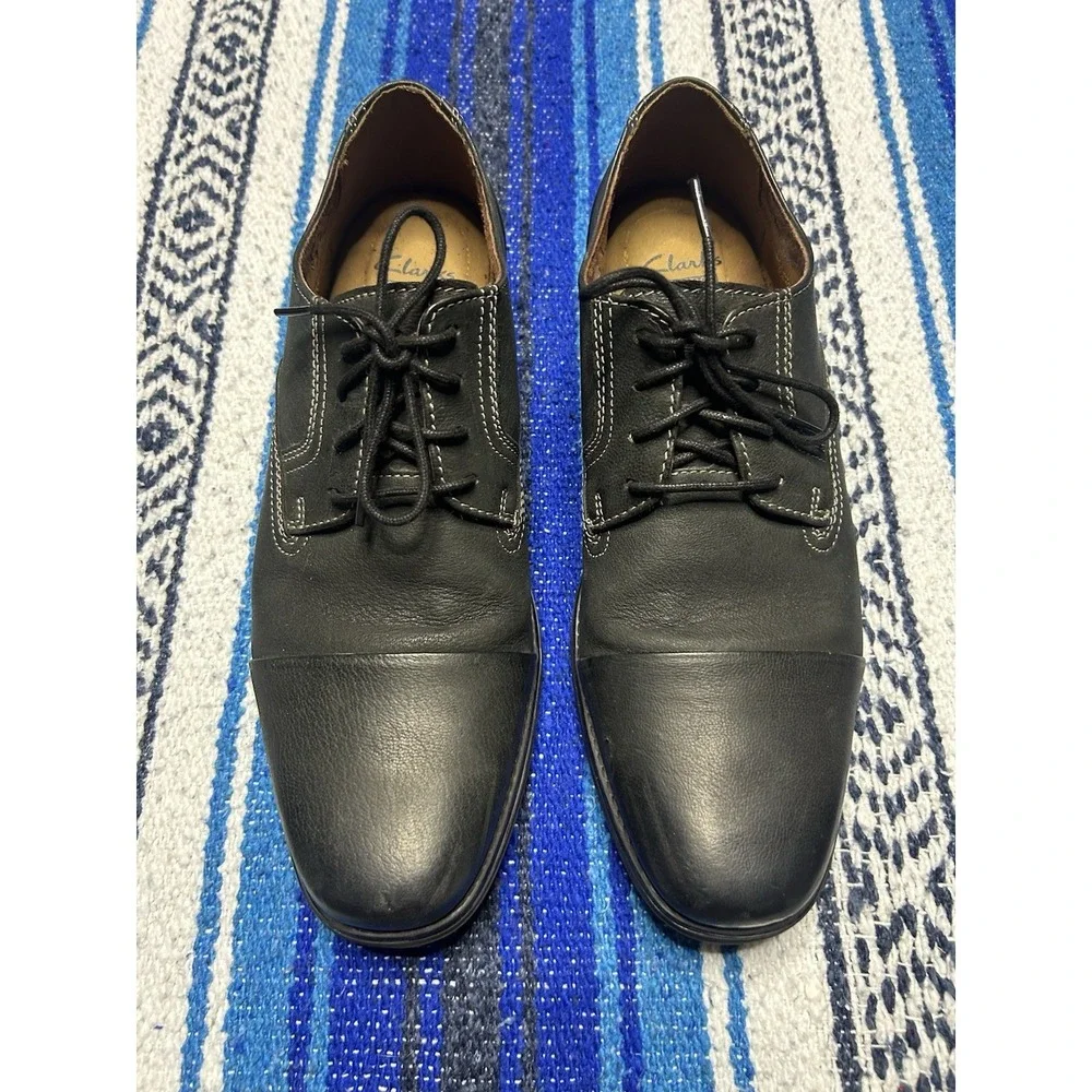 Clarks Collection Men's 11.5 Black Leather Cap Toe Oxford Dress Shoes Comfort